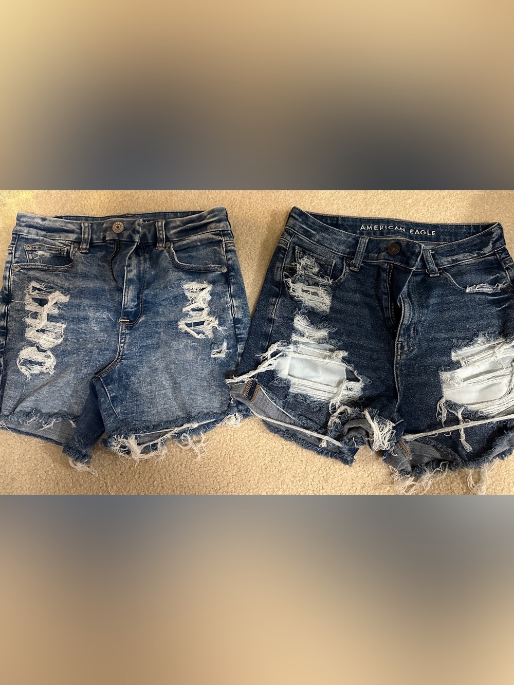 American Eagle Outfitters Distressed Dark Blue Denim Cutoff Shorts